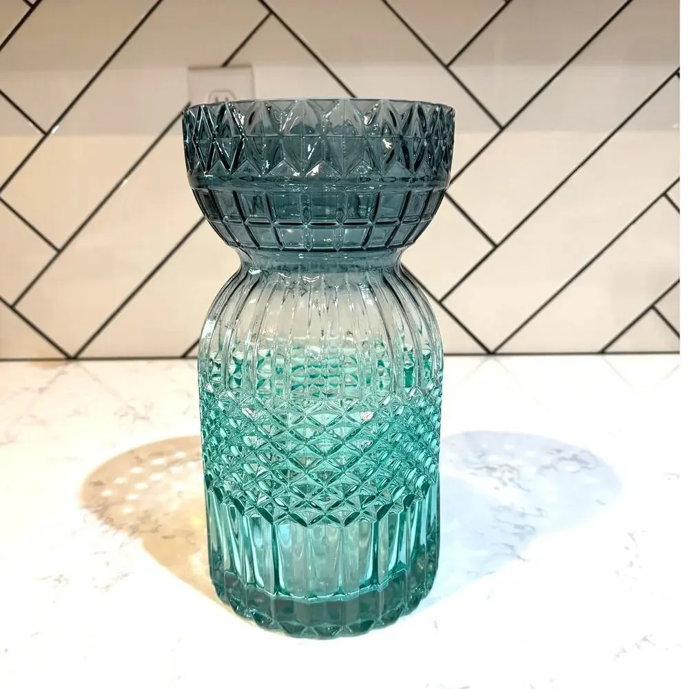 West Elm ombre like teal diamond point pattern vase contemporary spring